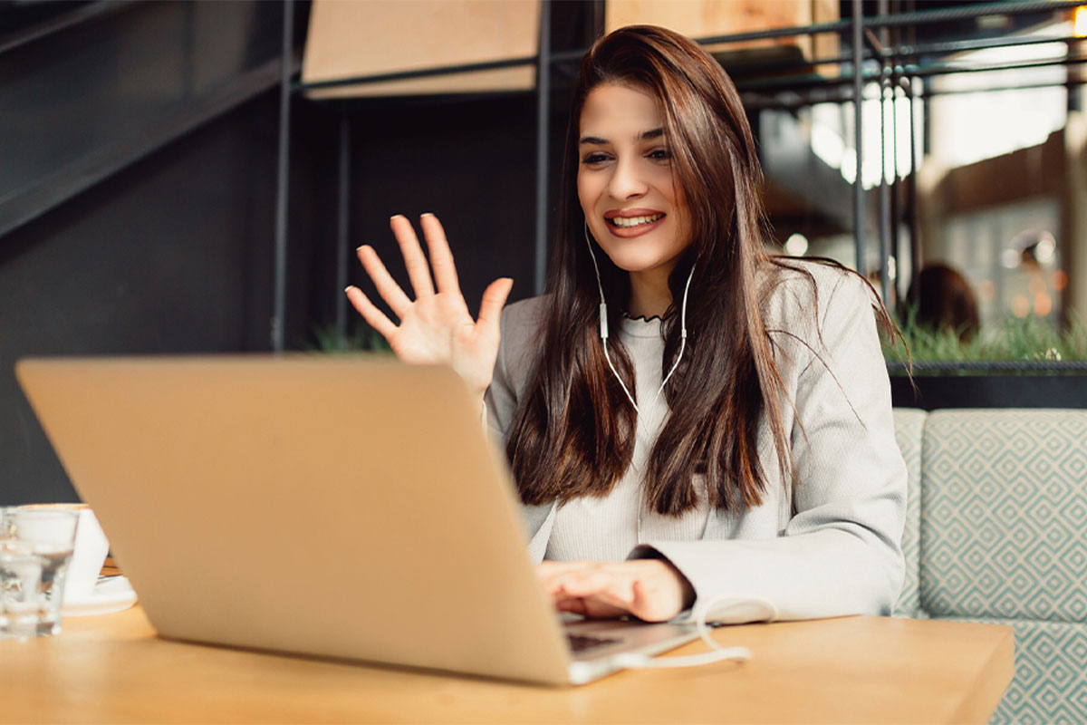 Beautiful woman smiling while video call